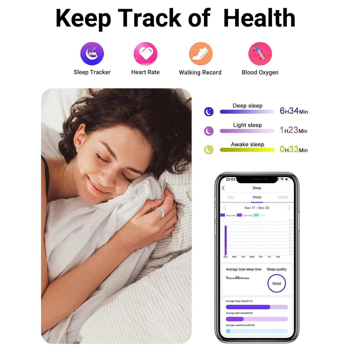 Smart Ring Health Ring Sleep Tracking Wearable - Heart Rate - Fitness Tracker