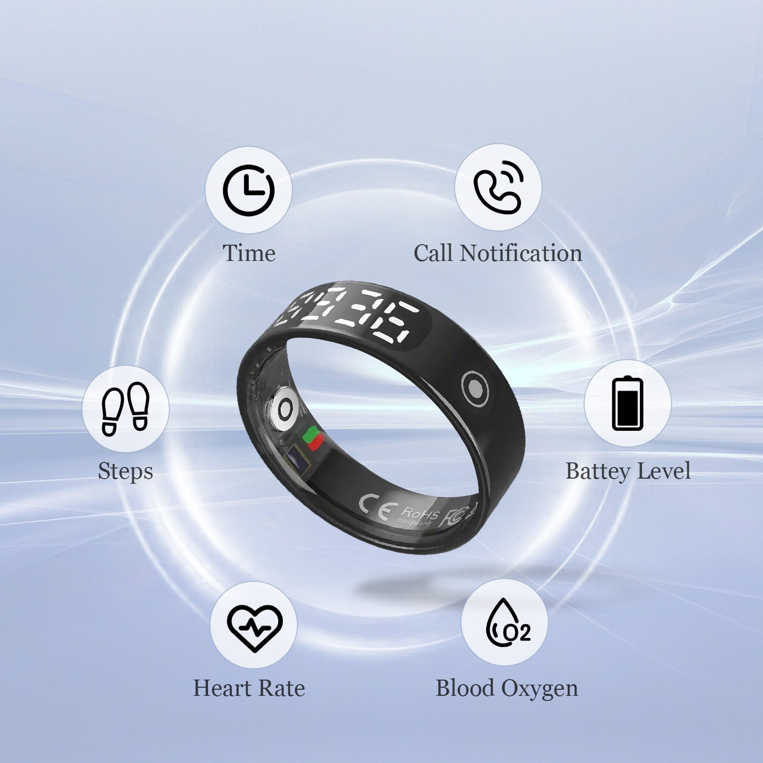 Smart Ring Health with LED Display Screen Health Fitness Tracker