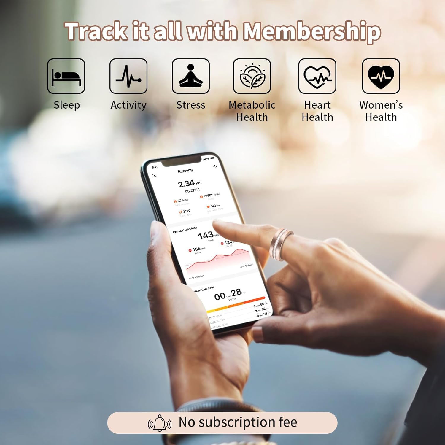 Smart Ring Fitness Tracker with Moissanite Diamond