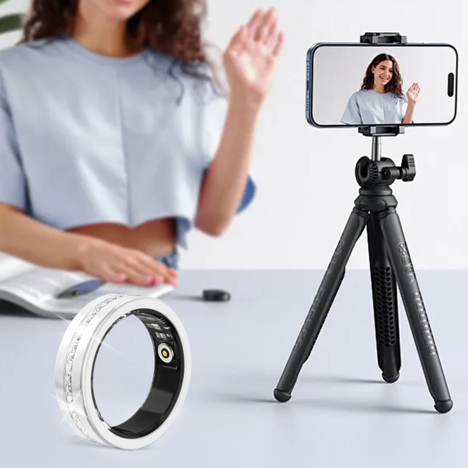 Smart Ring Fitness Tracker with Moissanite Diamond